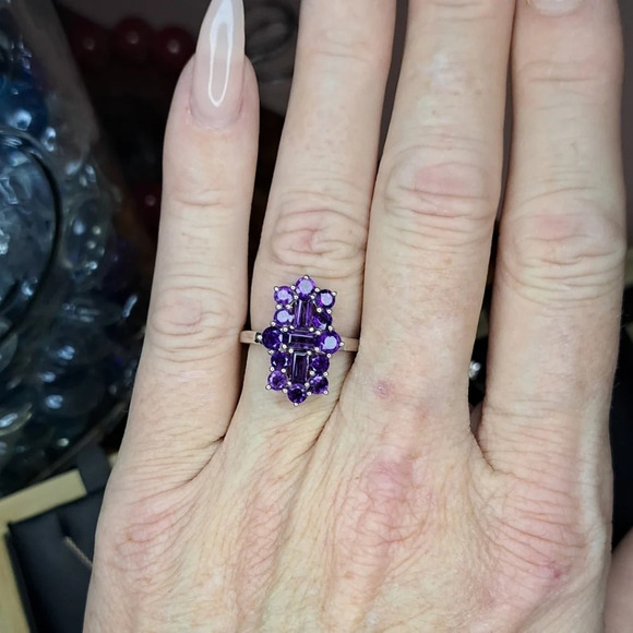 Amethyst Elongated Ring In Platinum Over Sterling Silver 2.00 ctw - Picture 3 of 9